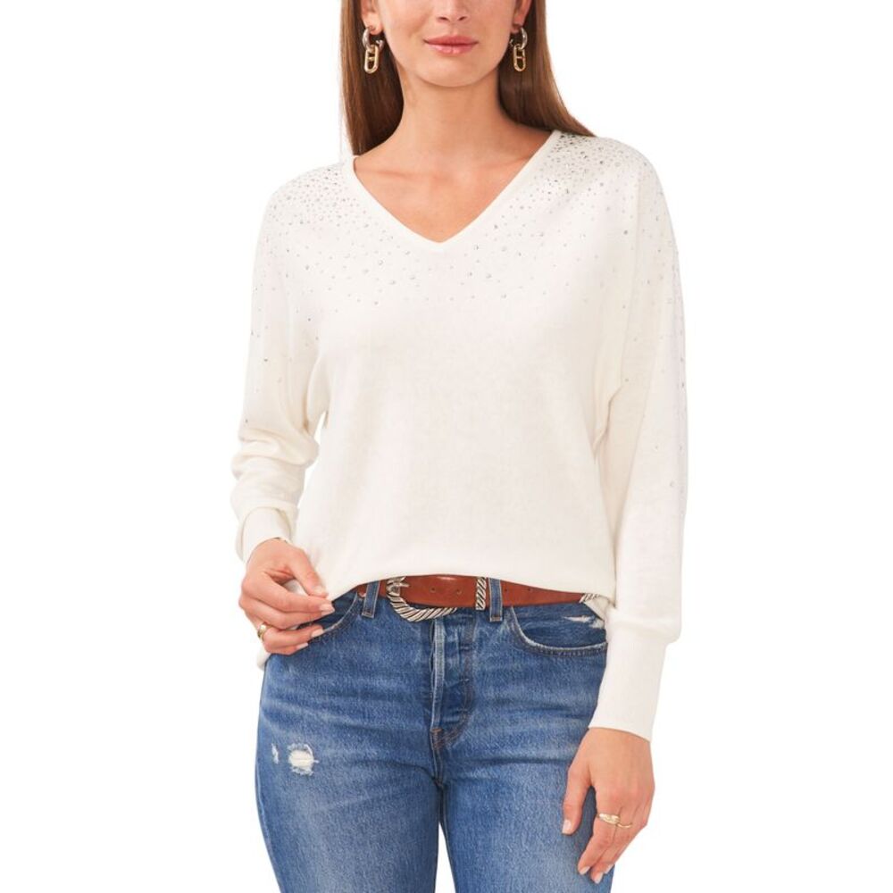 Sam & Jess Women's V-Neck Embellished Long-Sleeve Sweater